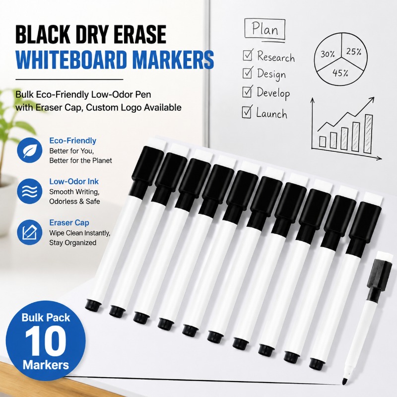 Whiteboard Marker Set - Marcador de Pizarra Blanca Borrable Negro,
